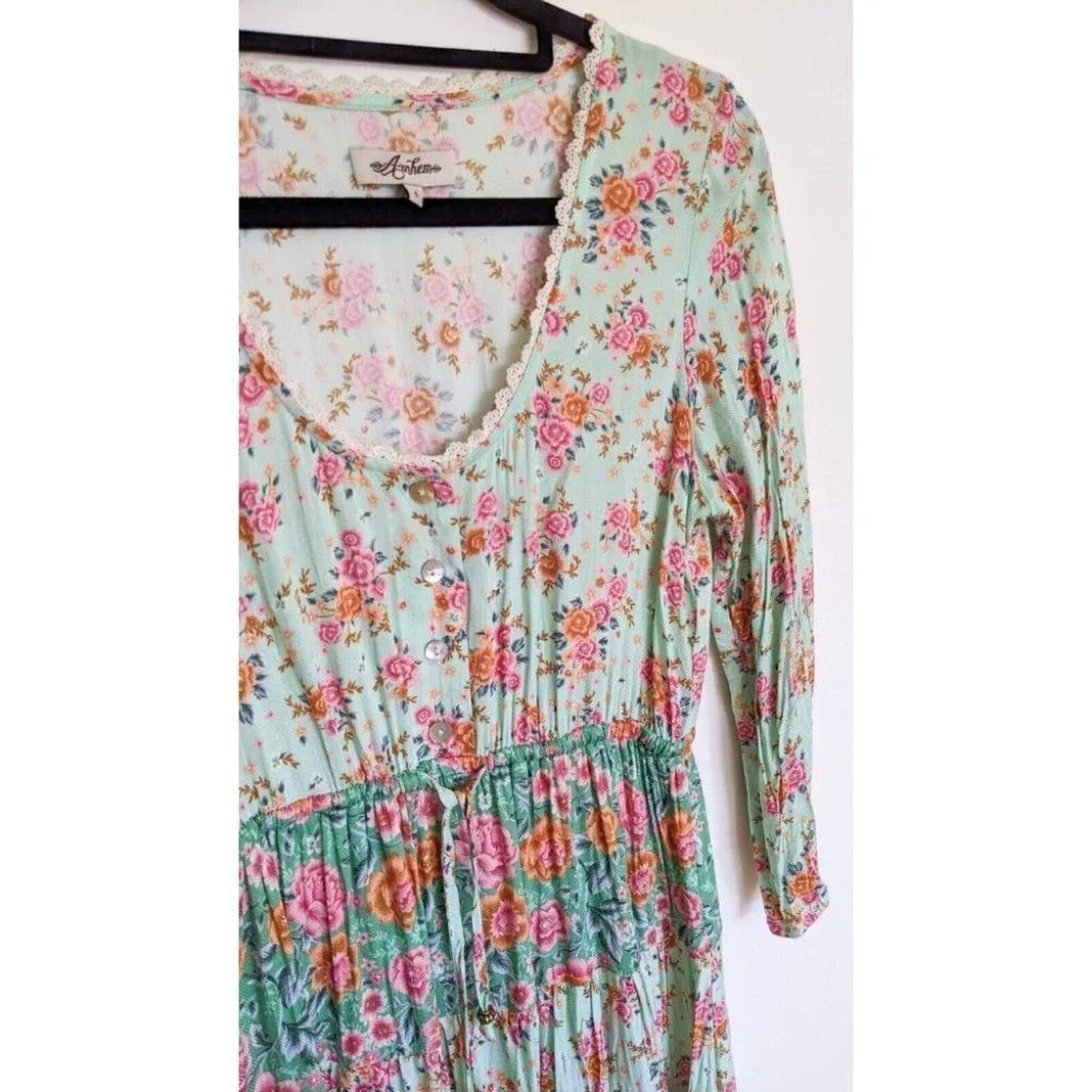 Arnhem Harmony Gypsy Mini Dress Sz6 Boho Floral Mint - Picture 4 of 10